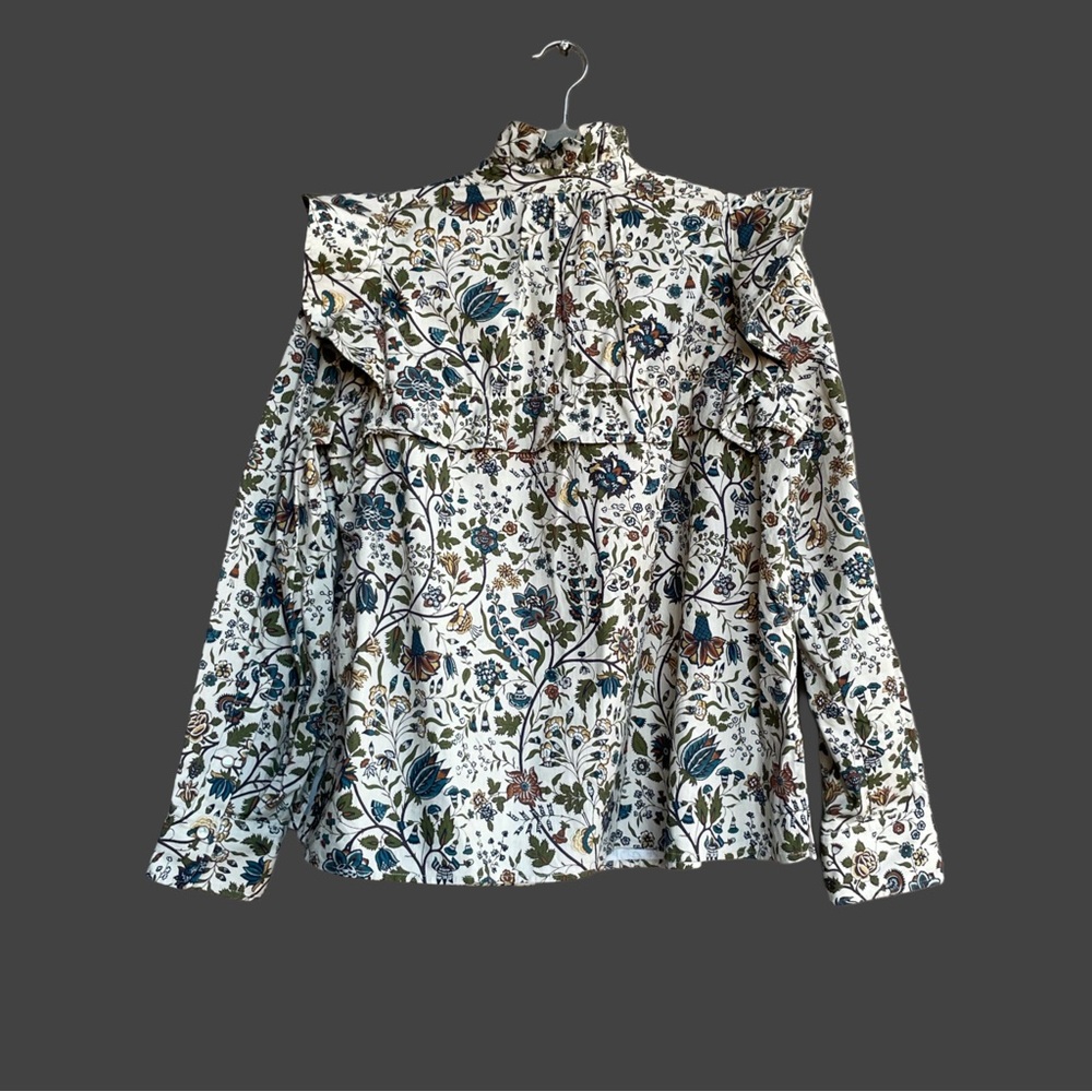 TUCKERNUCK Wildwood Chintz Winnie Blouse Ecru Floral Ruffle Pearl Snap Shirt Top - Picture 8 of 17